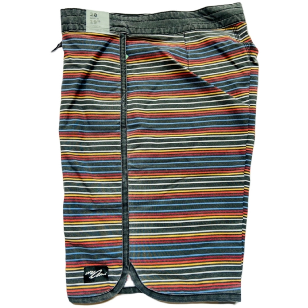 NWT Deco Private Label Board Shorts, Size 32, Multi-Colored with Stripes Pigment